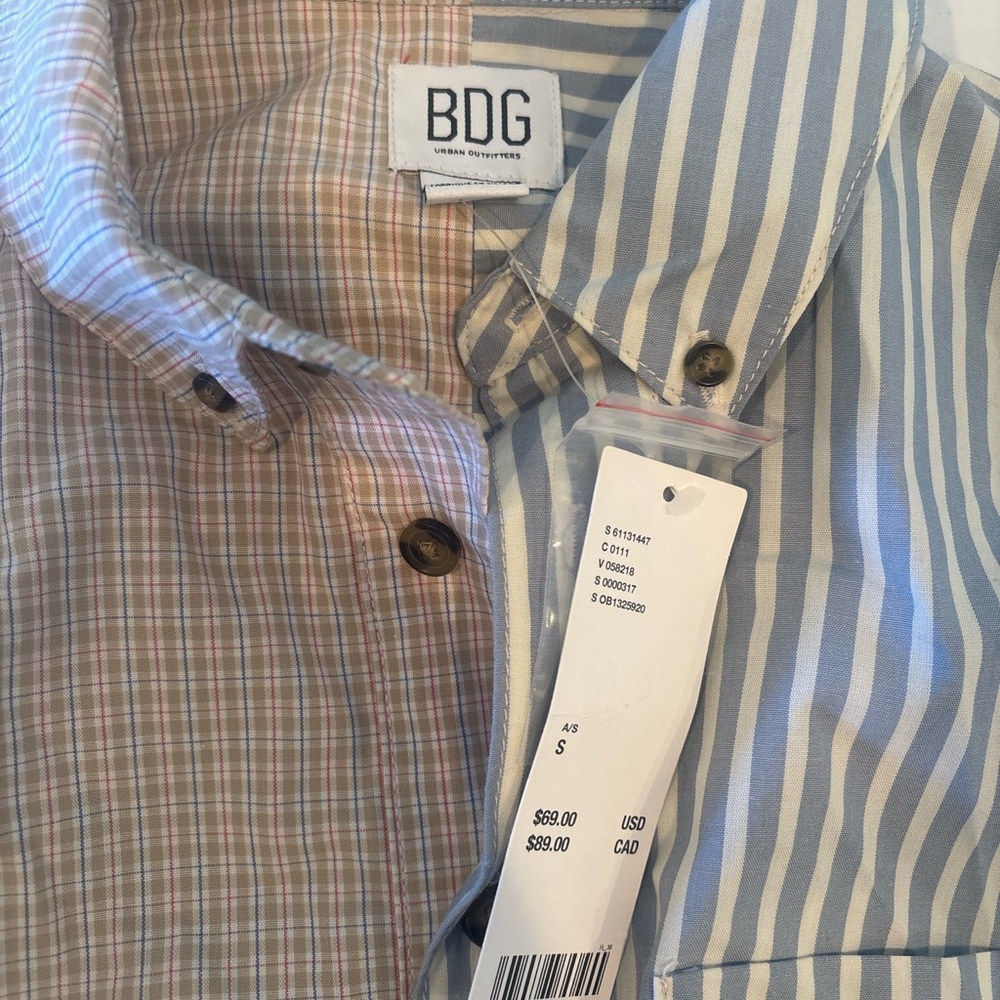 BDG woman’s fun a unique cropped Shirt - Blue and Brown Stripes